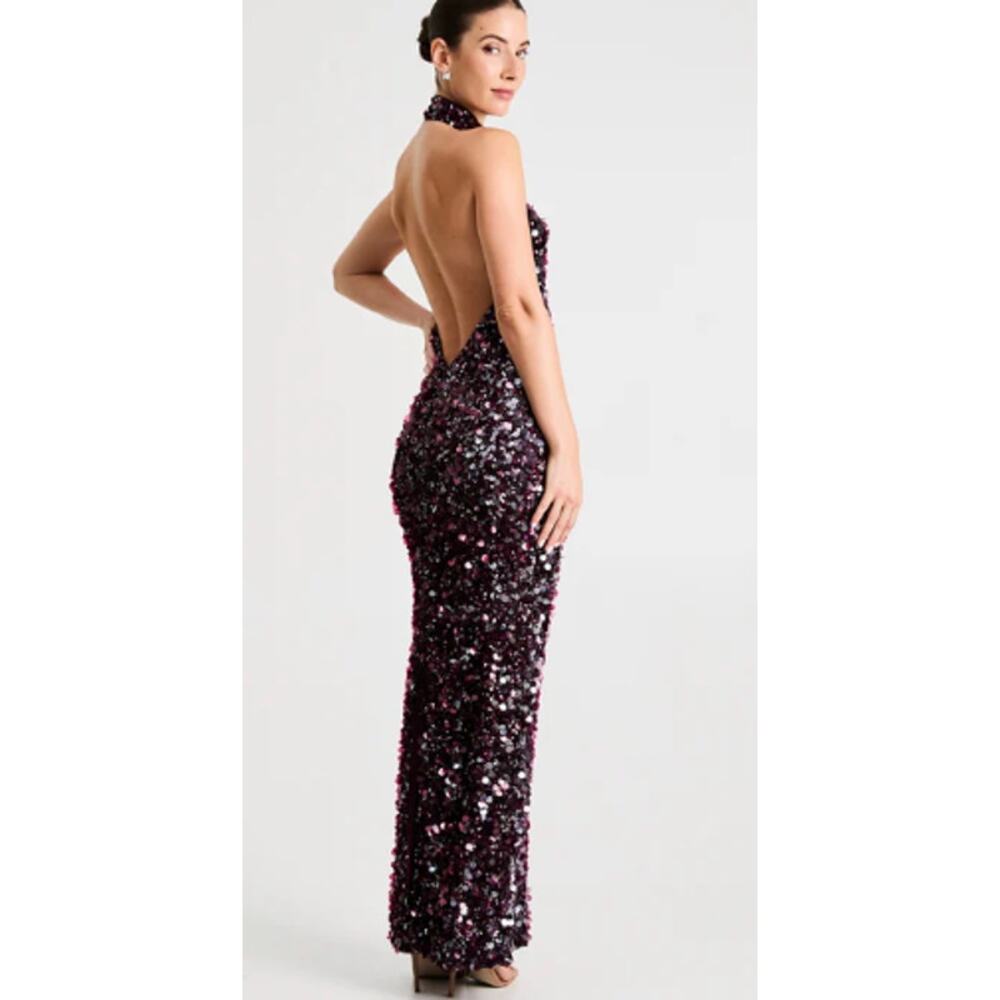 Helsi Louisa Sequin Halter Maxi Gown In Merlot Sz Medium Nwt